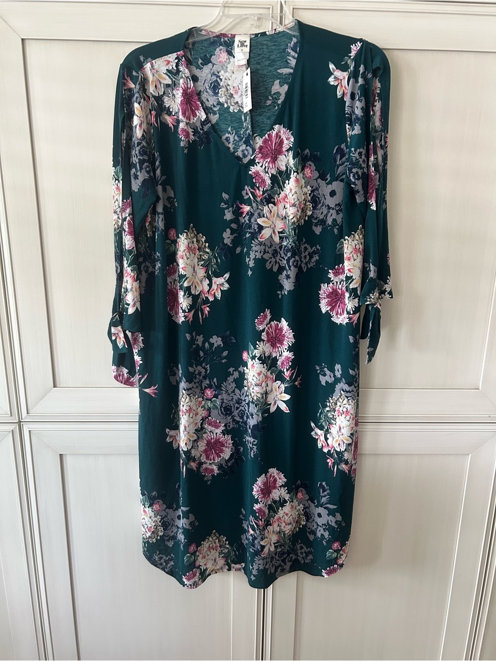 Sew In Love Teal Floral V-Neck Long Sleeve Dress